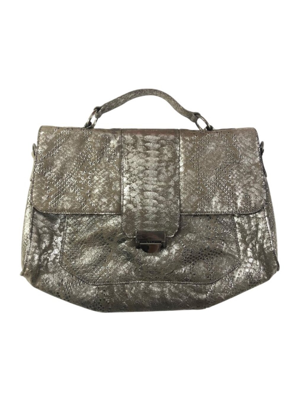 Lauren Merkin Metallic Snakeskin Embossed Leather Crossbody Satchel